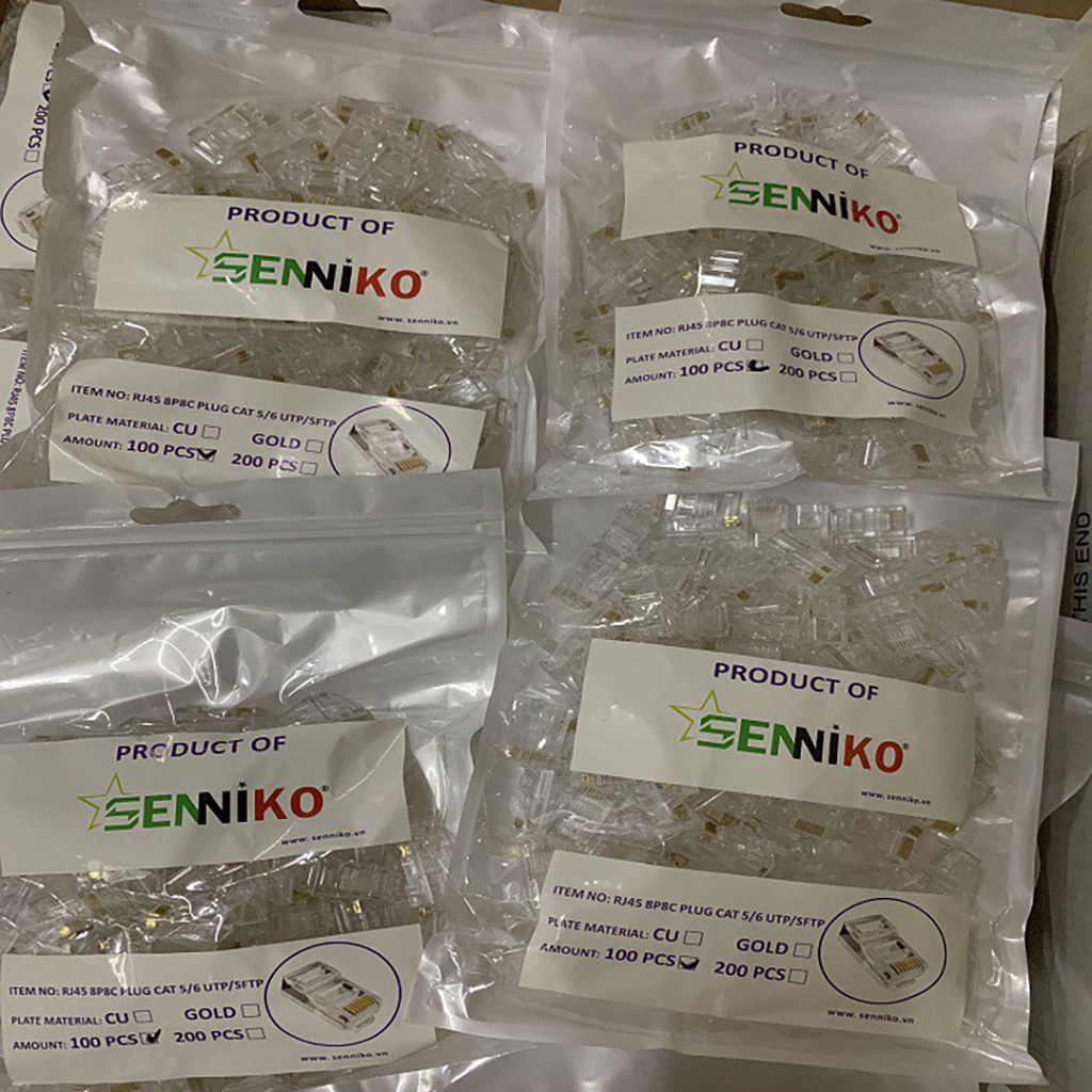 Túi hạt bấm đầu dây mạng Senniko 100 hạt