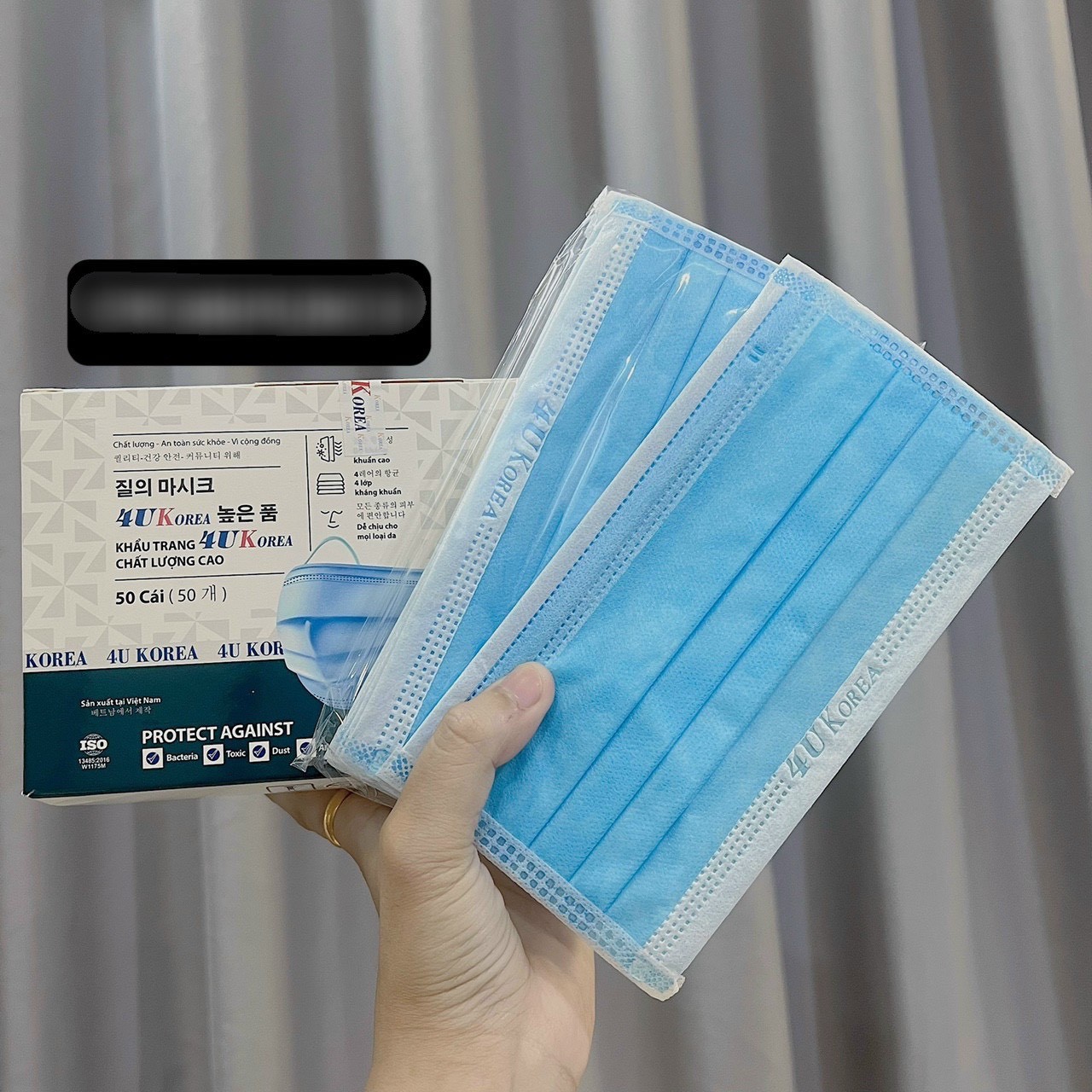 Hộp 50 chiếc khẩu trang Y tế 4U KOREA kháng khuẩn hàng 4 lớp dày đẹp
