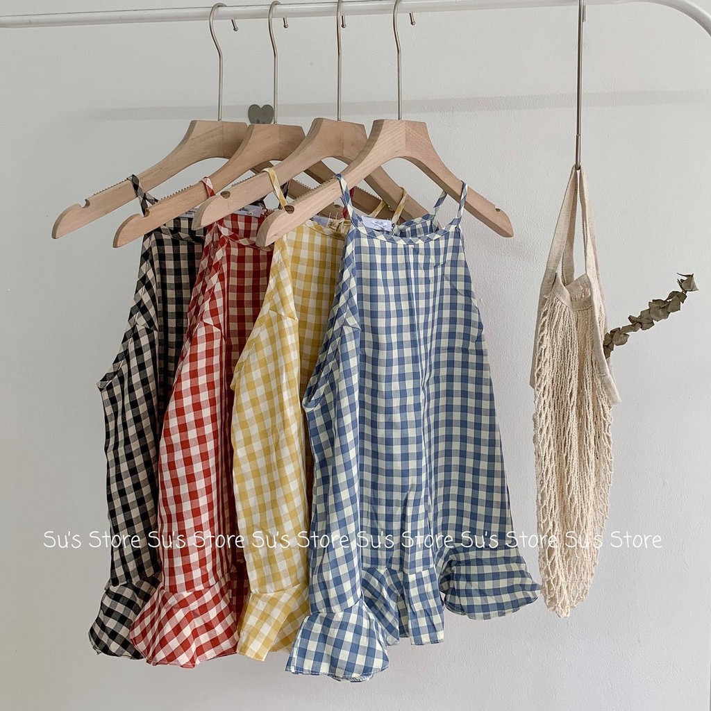 [Ảnh thật] Áo caro 2 dây lai bèo