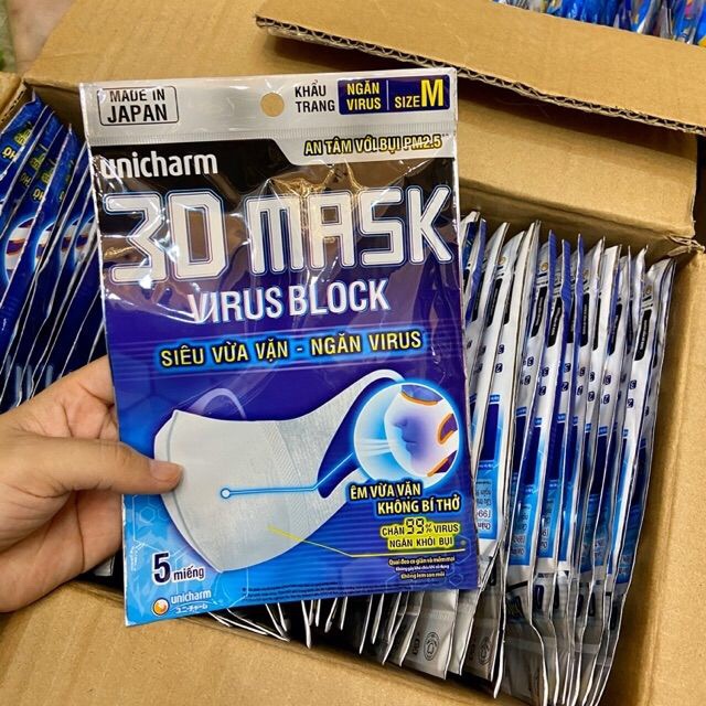 [HCM][COMBO 10 gói chuẩn Unicharm Nhật Bản 100%] 50 cái khẩu trang 3D Virus Block