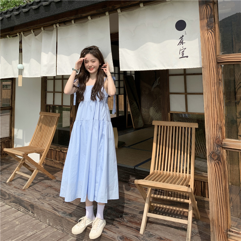 Đầm Babydoll 2 Dây Vai Thắt Nơ Dáng Dài
