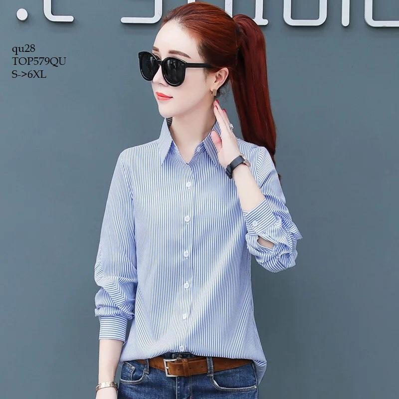 Top579qu áo sơ mi nữ sọc dài tay