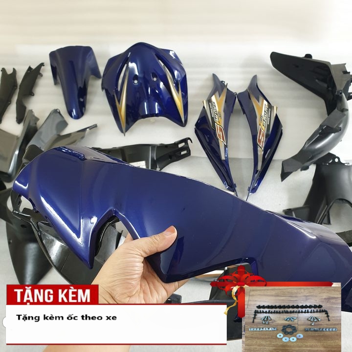 Áo xe máy Wave S110  màu XANH TÍM , dàn áo xe máy [ FULL ỐC +TEM ] vỏ nhựa xe máy