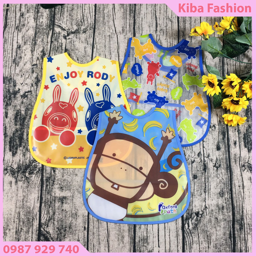 Yếm ăn dặm bằng nhựa mềm có máng hứng đồ ăn chống ướt in hình siêu ngộ nghĩnh cho bé ( yếm ăn dặm cho bé ) 4YNTQ - KIBA.shop