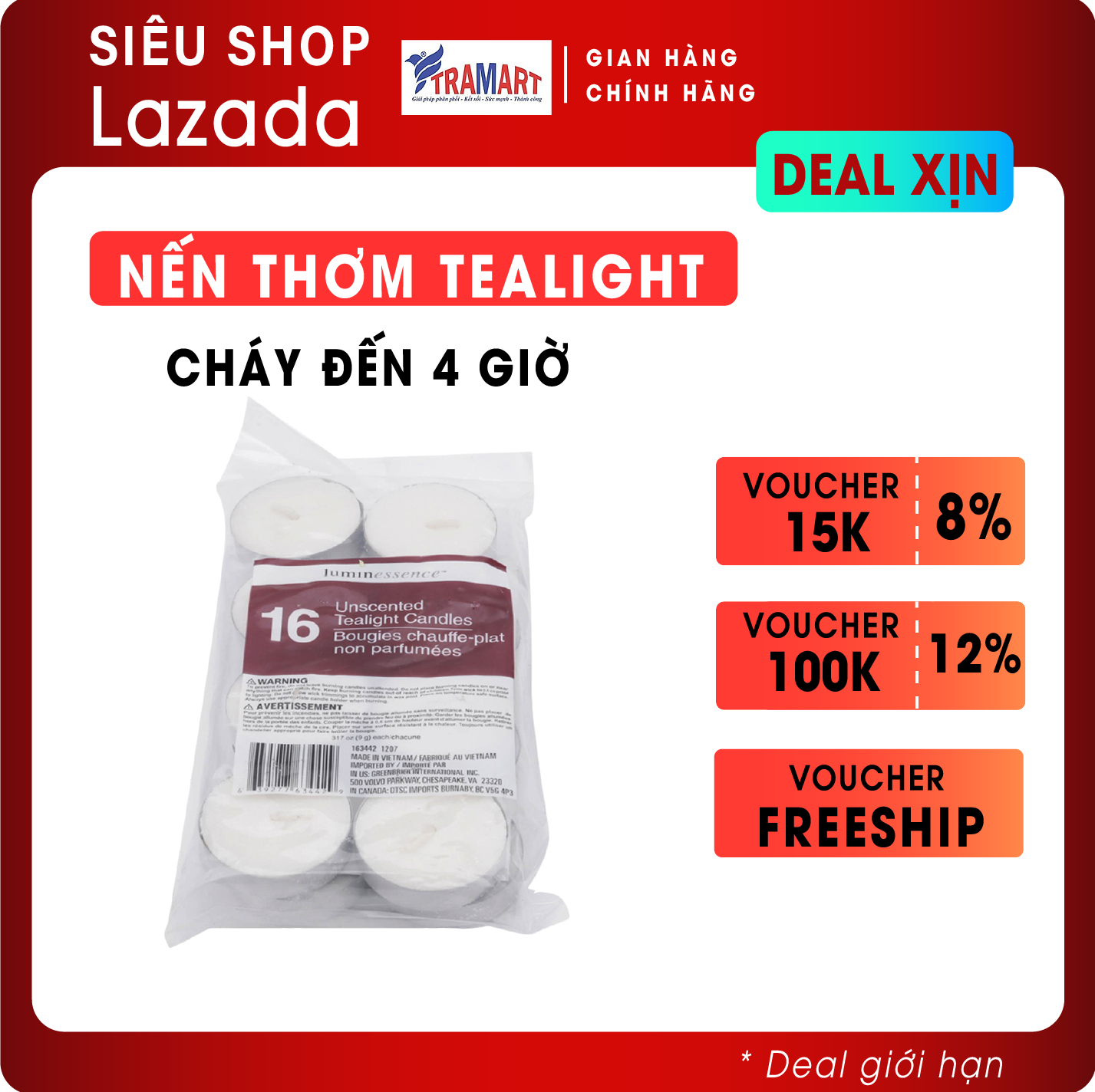 Bịch 16 nến tealight FtraMart EDC-TEA1216 (Trắng)