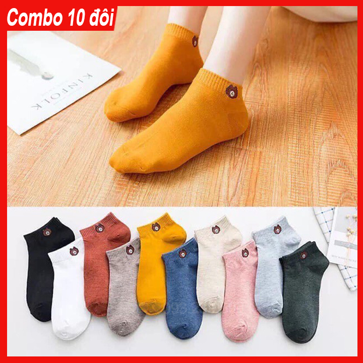 Tất nữ cổ ngắn - Tất gấu nữ - Combo 10 đôi