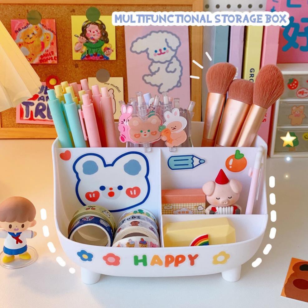 Hộp bút để bàn lưu trữ văn phòng phẩm - hộp đựng bút tặng kèm sticker dễ thương