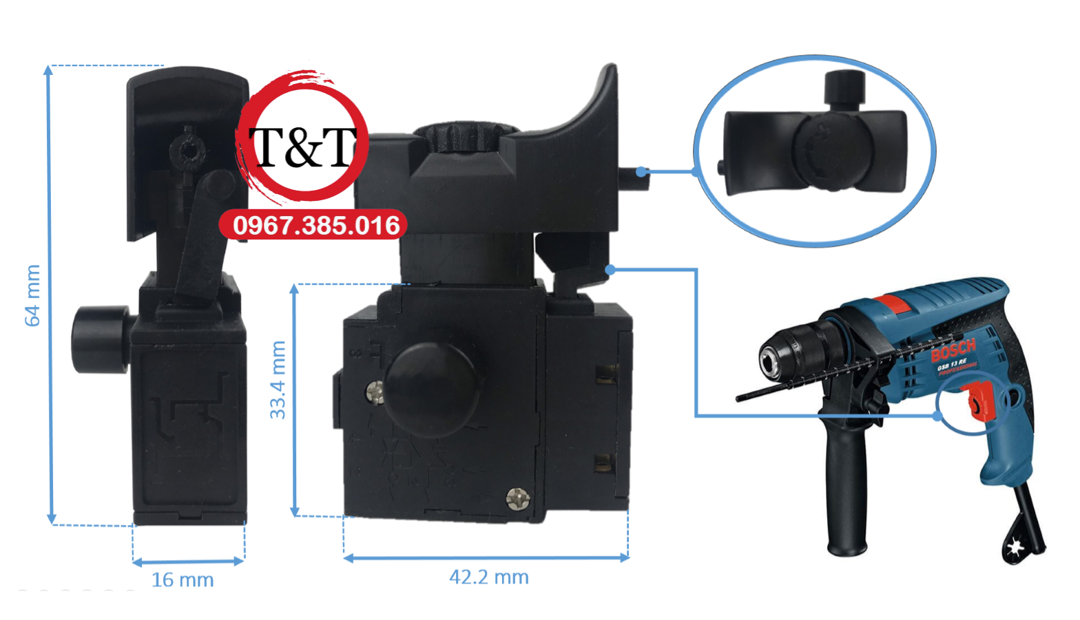 Công tắc bot đầu 13 công tắc khoan bot 13mm cò khoan, công tắc bosc h 13mm