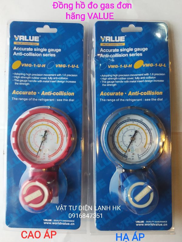 Đồng hồ đo nạp gas đơn hãng VALUE Cao áp - Hạ áp (chọn đúng loại khi đặt hàng) VMG-1-U-H VMG-1-U-L