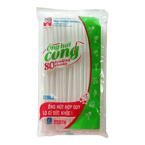 [1 túi 80 cái] Ống hút cong màu trắng phi 6