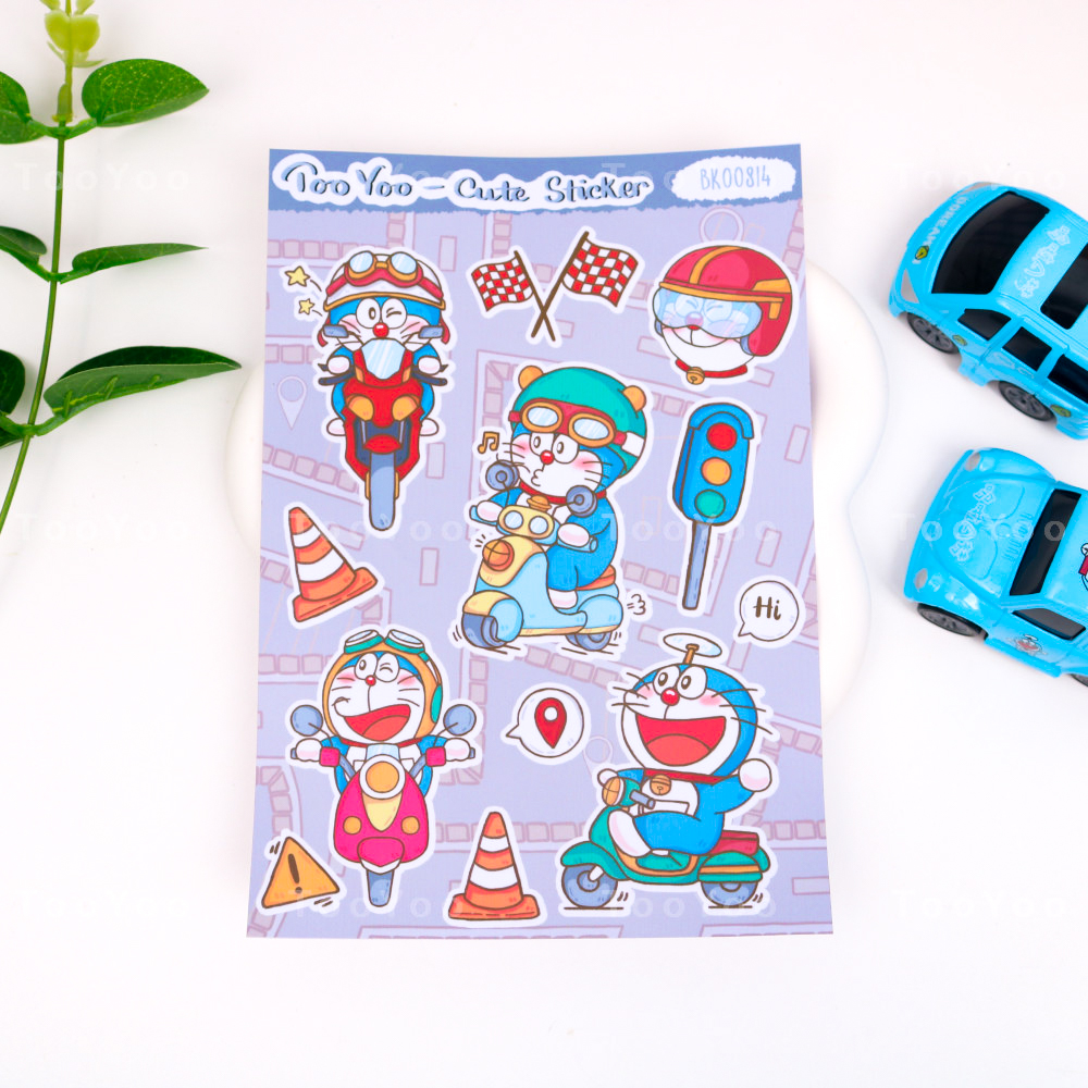 Tấm sticker Doraemon trang trí xe máy chống nước dễ thương cute TooYoo BK00814
