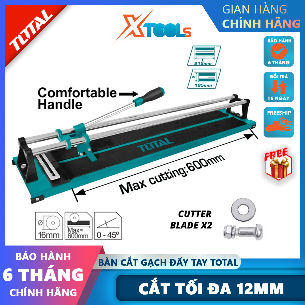 Ceramic tile cutting table Total tht576004 600mm push tile cutting table, Max cut length 600mm, 815x195 cm, 16x6x3mm, 19mm ceramic tile cutting