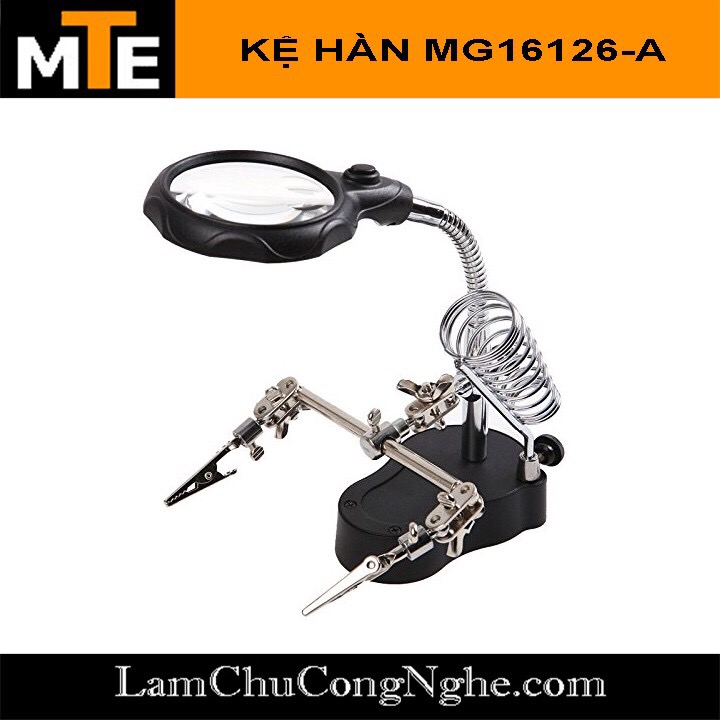 Giá đỡ mỏ hàn kệ hàn loại xịn có tay kẹp + kính lúp + đèn led đi kèm