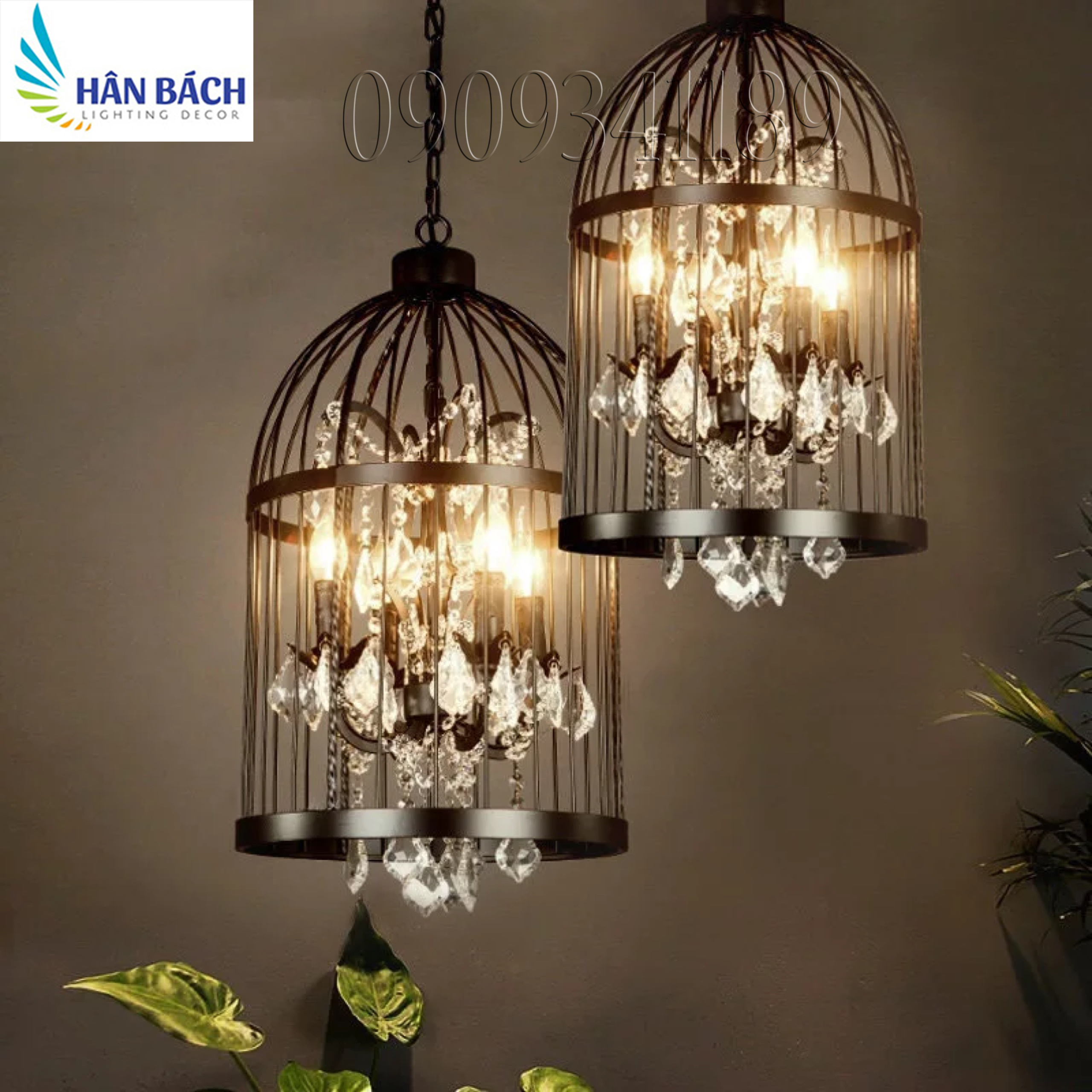 [HCM]ĐÈN THẢ TRANG TRÍ KIỂU DÁNG LỒNG CHIM KẾT HỢP PHA LÊ NẾN