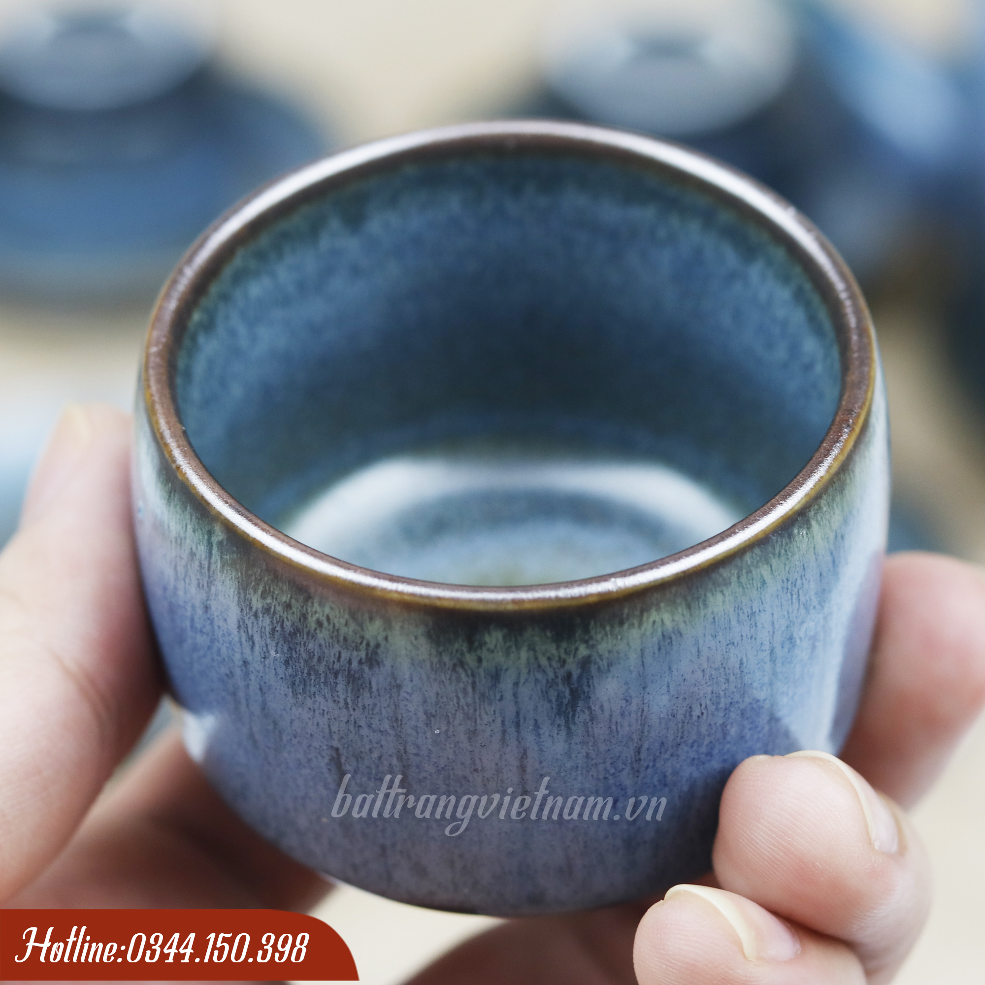 Bộ ấm chén men hỏa biến Bát Tràng màu xanh đá