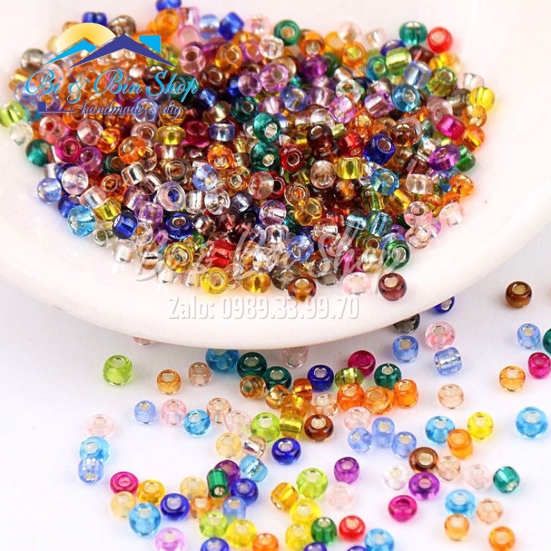 60g hạt cườm trung 3mm màu thủy đính kết trang phục thời trang, làm phụ kiện handmade