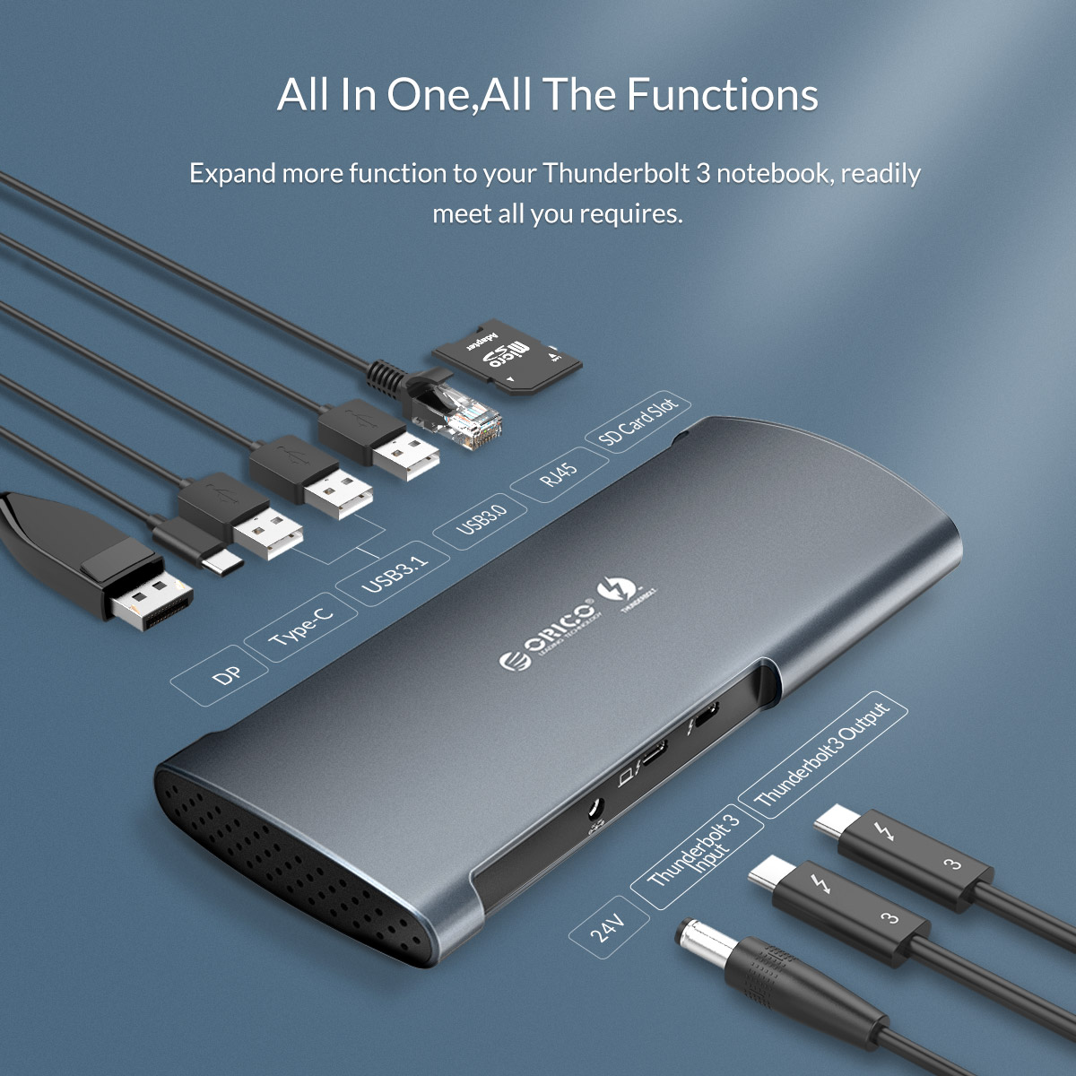 [Installment 0%]Đế multi-purpose plug Orico tb3-s1 8 in 1 Thunderbolt 3-genuine goods