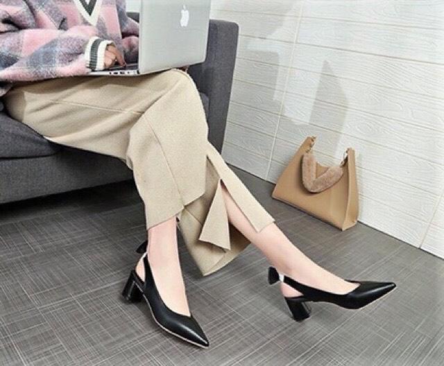Giầy cao gót mũi nhọn 5 phân quai chun Nơ