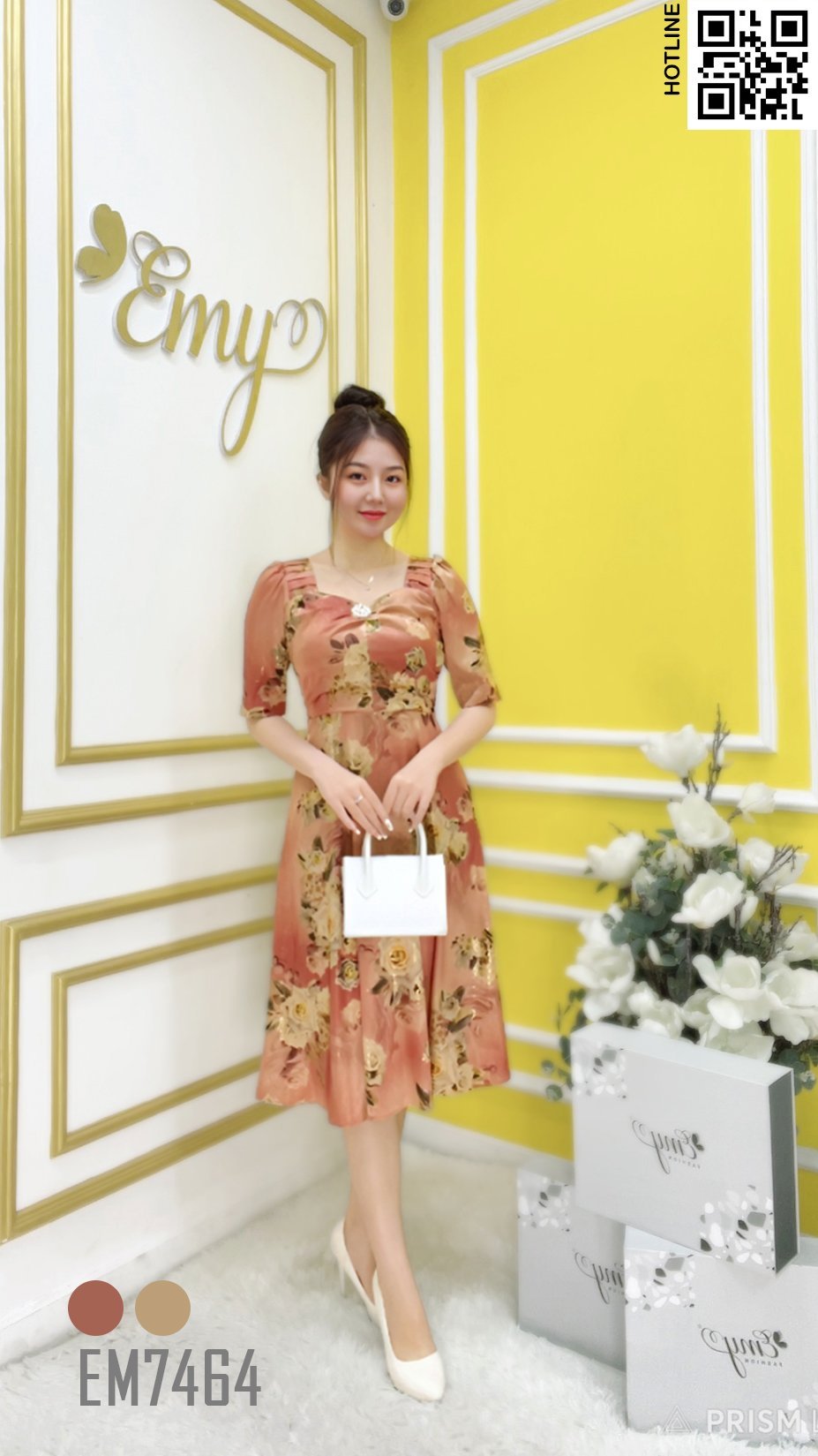Đầm EMY EM7464 Xoè Lụa Vân Pháp LVP Hồng