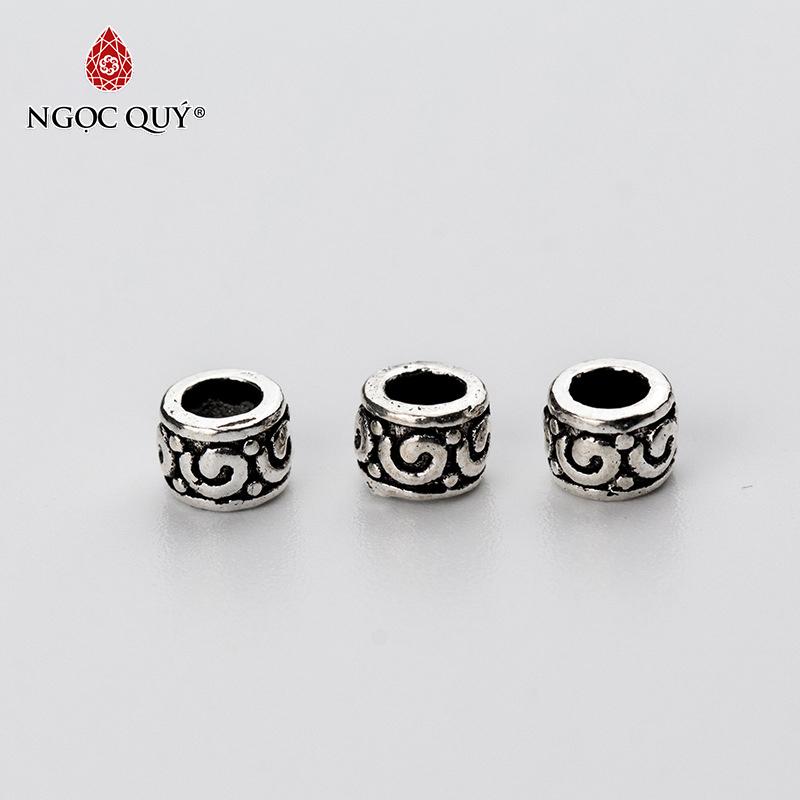 [HCM]Charm bạc hình trụ chặn hạt họa tiết hoa văn - Ngọc Qúy Gemstones