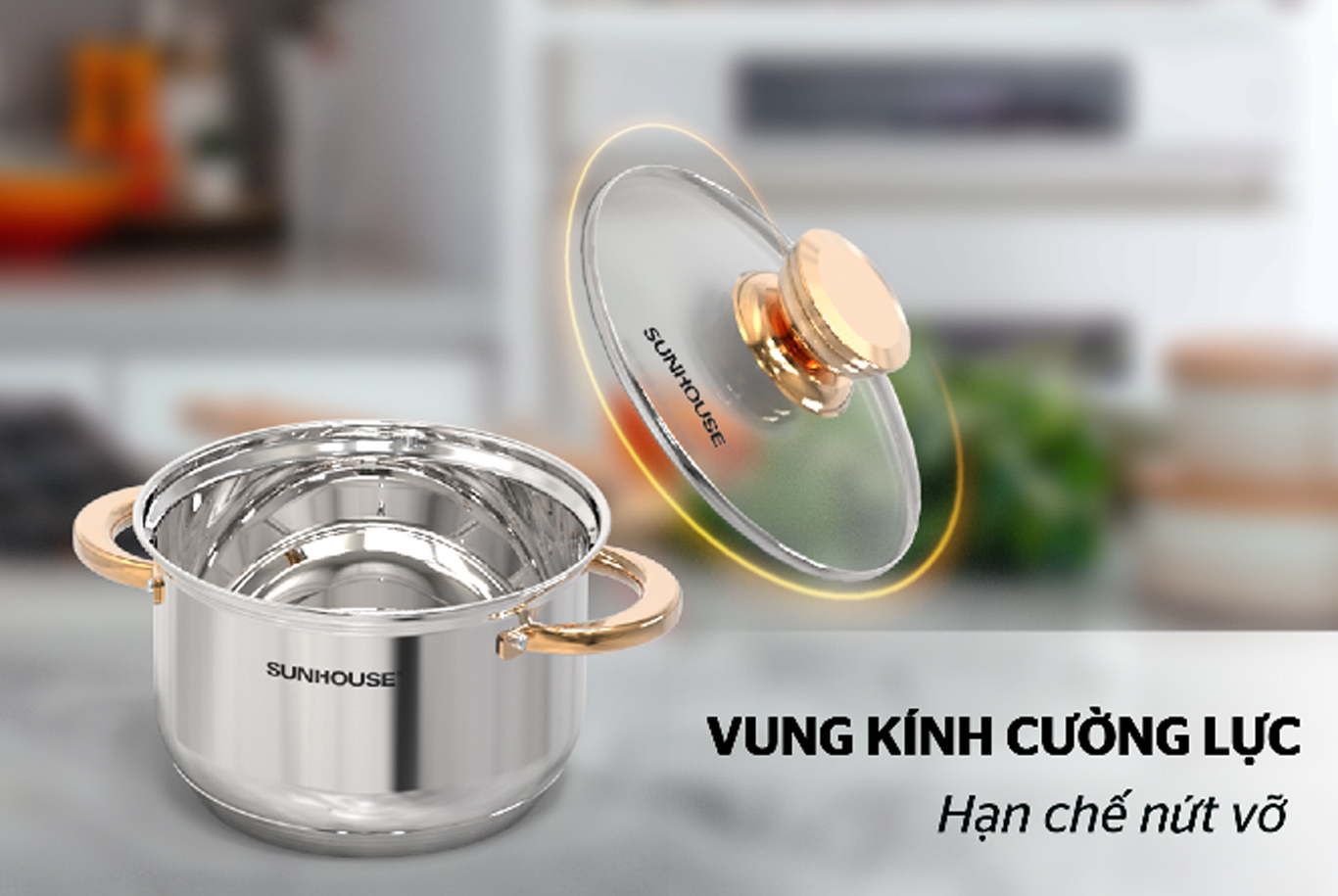 Bộ nồi chảo inox 5 ĐÁY SUNHOUSE SHG789 + tặng dao làm bếp màu đen