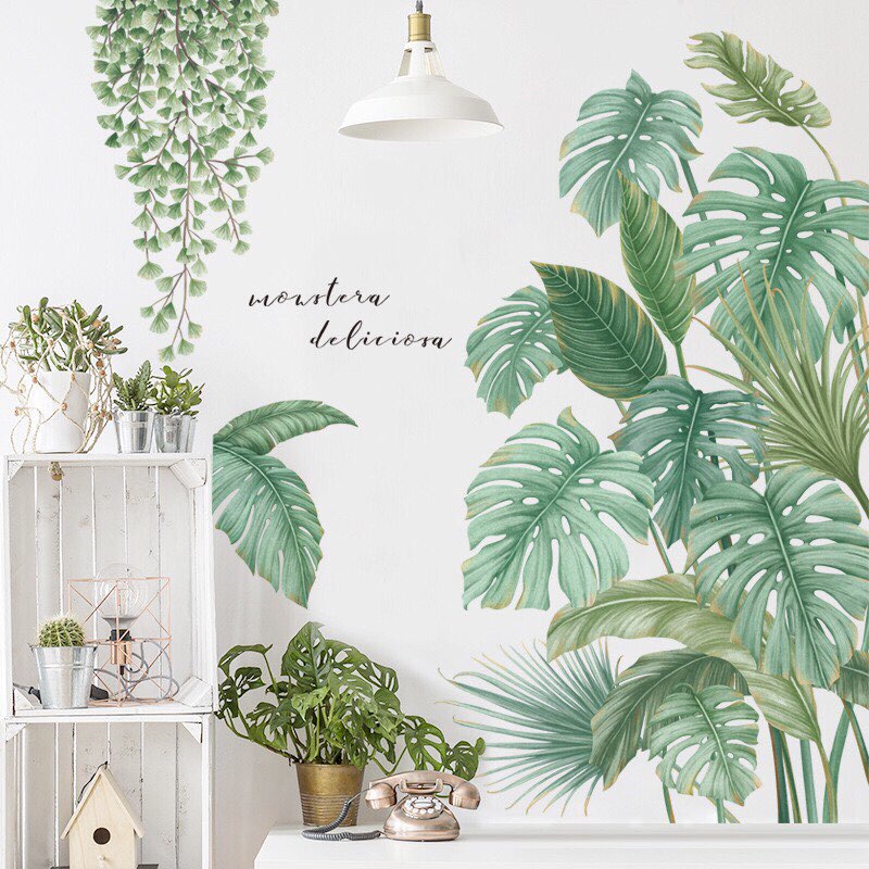 decal dán tường mẫu Hàn Quốc mẫu cành cọ lá