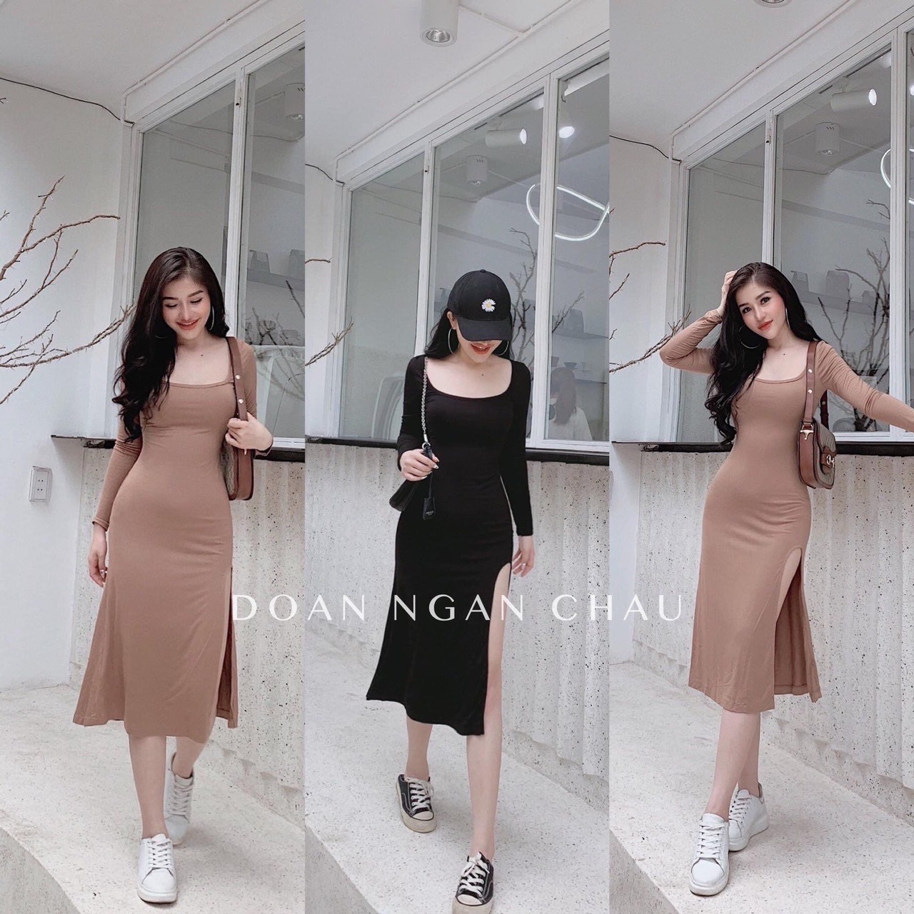 đầm thun coton xẻ tà from y hình