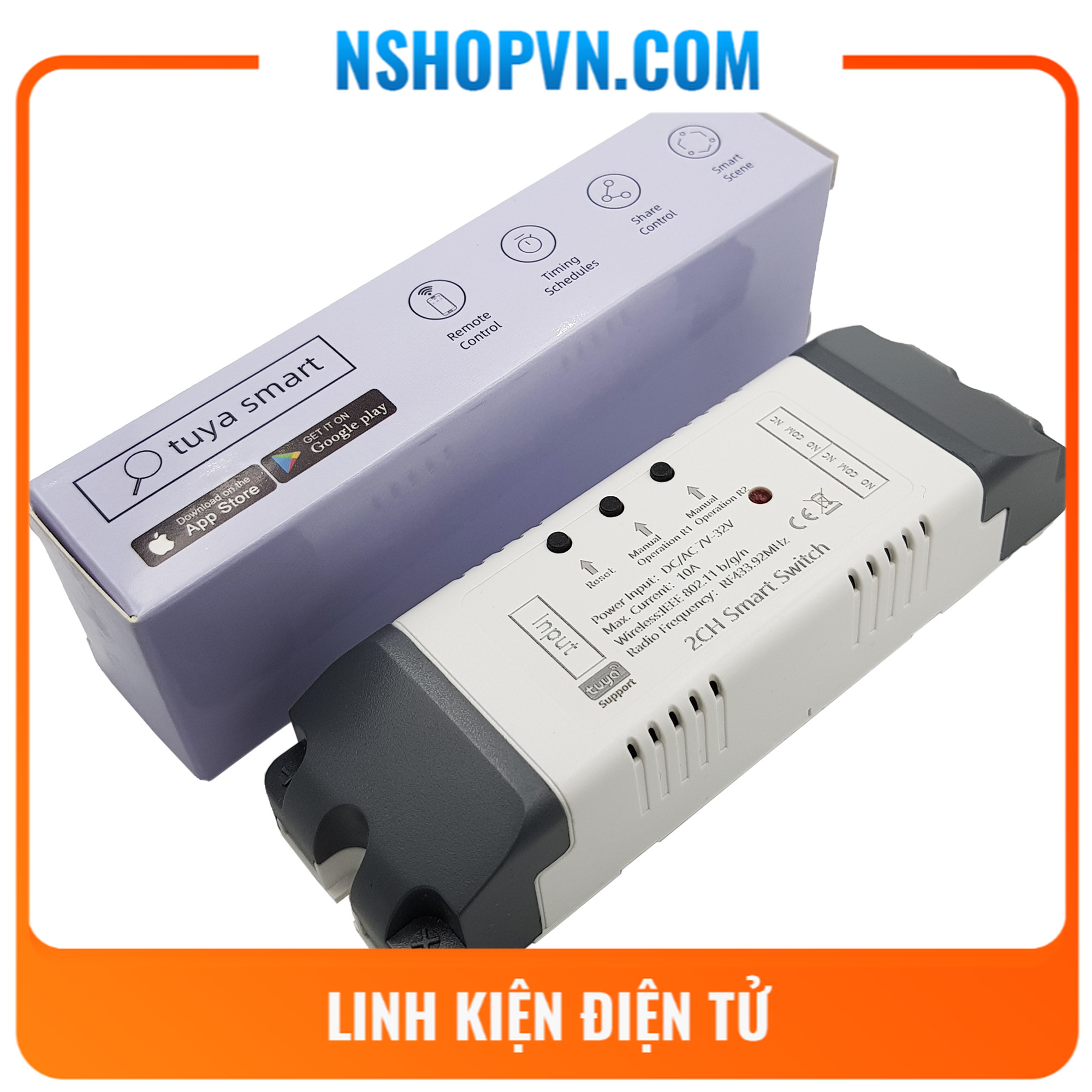 Bộ điều khiển wifi 2 kênh tuya 7-32vdc đảo chiều động cơ.