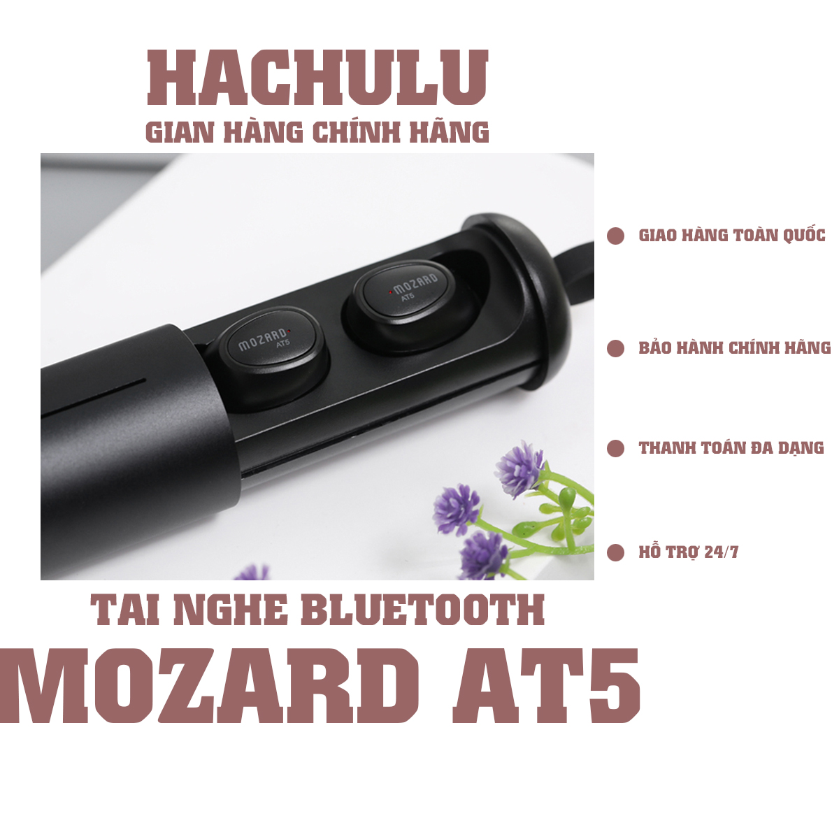 Tai nghe Bluetooth True Wireless Mozard AT5 Đen (Hàng Chính Hãng)