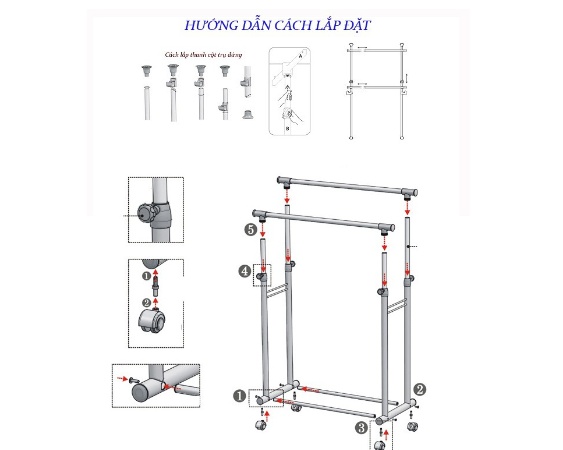 Giàn phơi quần áo đôi lắp ráp 2 tầng inox cao cấp
