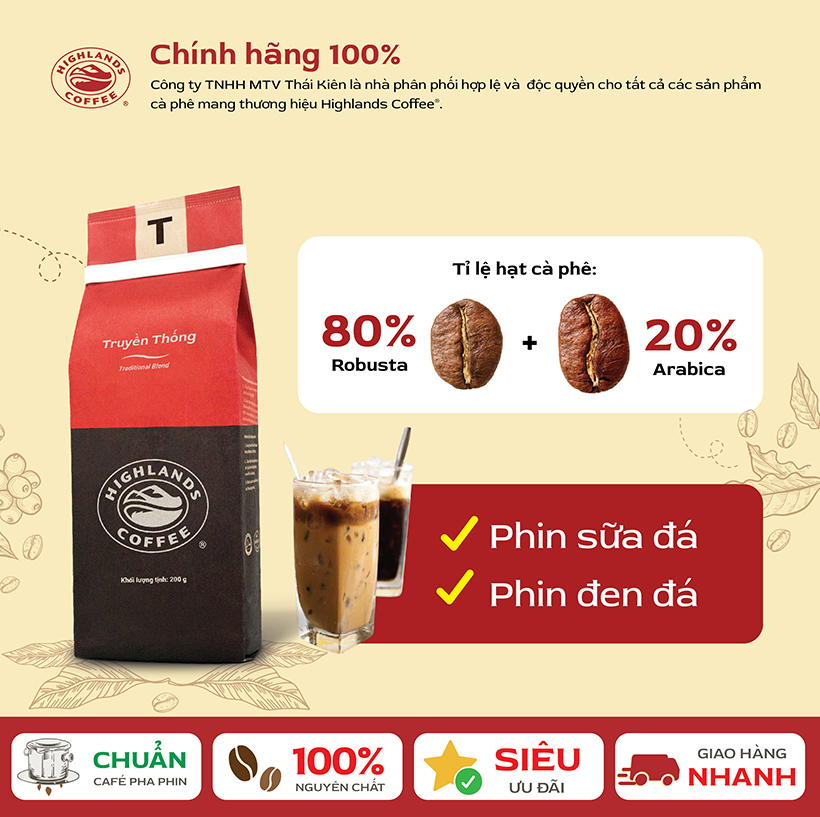 Cà phê rang xay Truyền Thống Highlands Coffee 200g