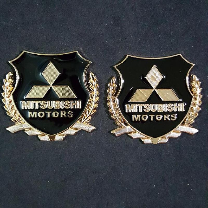 Bộ 2 miếng dán logo kim loại chữ MITSUBISHI bông lúa