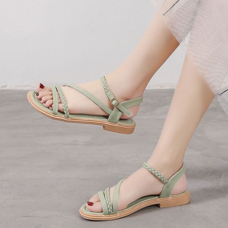 Echo Times Shoes StoreMùa hè 2024, mẫu dép mới của nữ phiên bản Hàn Quốc với những chiếc giày dệt lộ liễu nữ tính, thanh lịch, giản dị