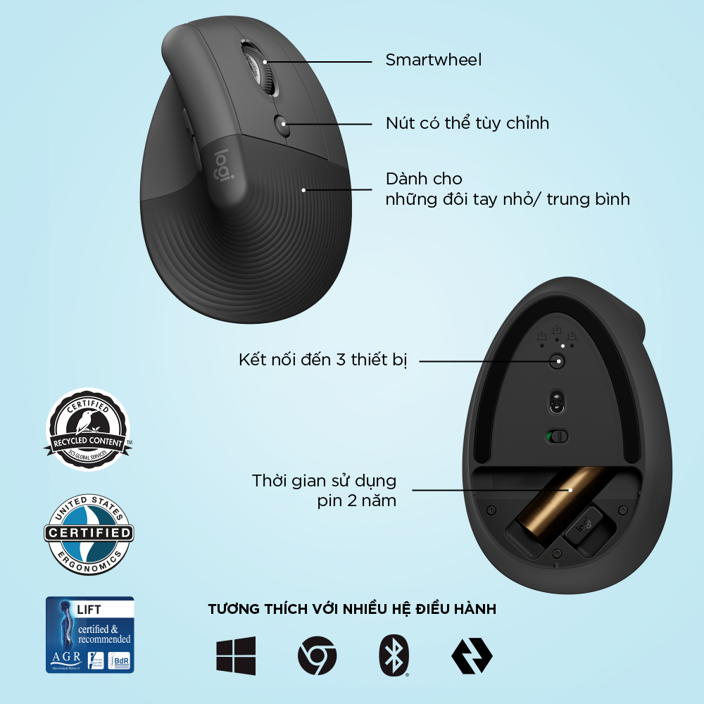 Combo Logitech MX Keys Mini + Lift Vertical: Wireless Keyboard Logitech Mx Keys Mini And Wireless Ergonomic Mouse Logitech Lift Vertical