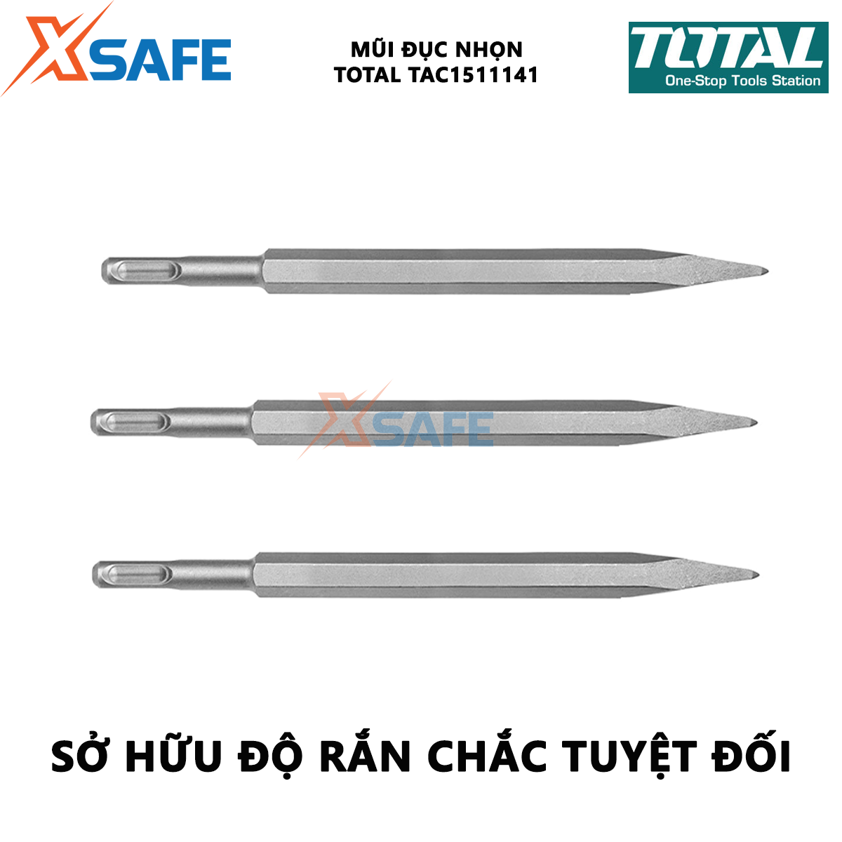 Mũi đục nhọn TOTAL TAC1511141 | mũi đục chiều dài 250mm đục, khoét các bề mặt cứng khác nhau như tường, bê tông