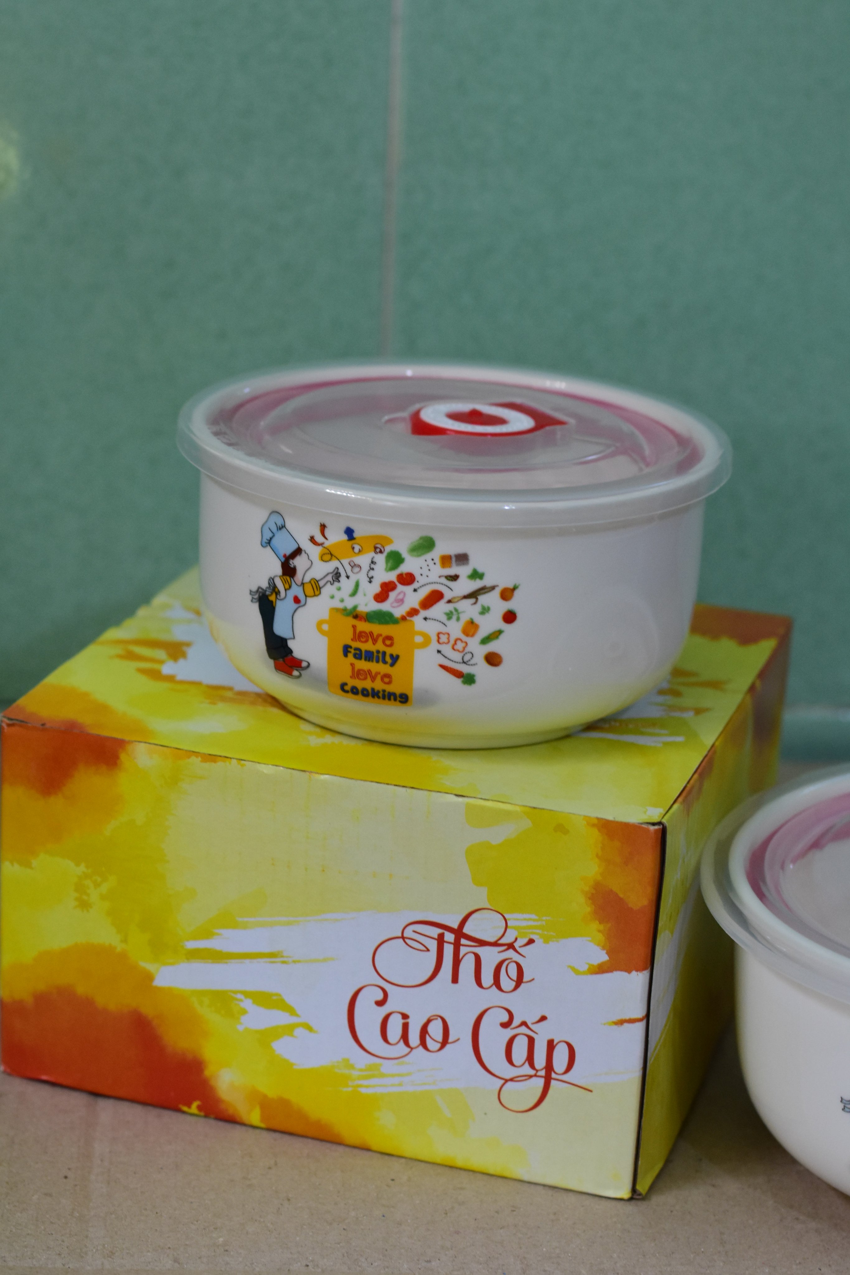 Bộ 2 Thố Sứ Dễ Thương Có Nắp Hút Chân Không Cao Cấp