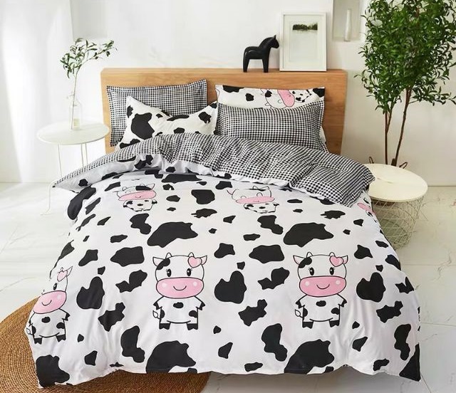 Bộ Chăn Ga Gối Bò Sữa Trắng Cute Cotton Poly Bộ Chăn Ga Gối Cao Cấp Nhập Khẩu 5 Món, 4 Món Sản Phẩm Chăn Ga Gối Nệm Dùng 4 Mùa