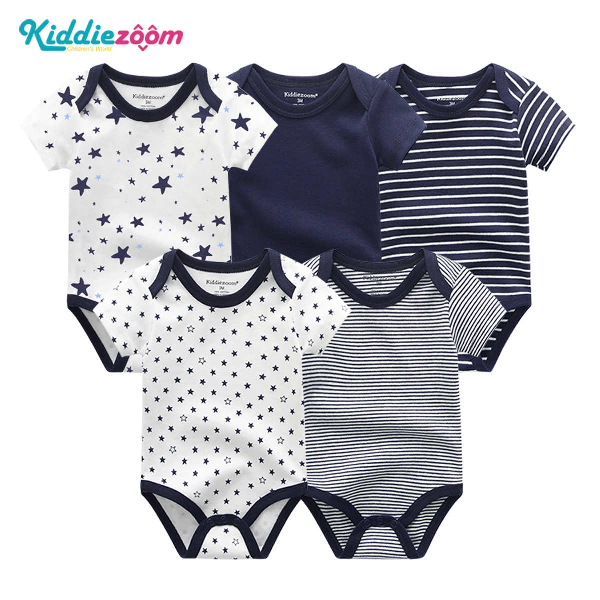 Kiddiezoom Set 5 Bộ Jumsuit Áo Liền Quần Trẻ Em Chất Vải Cotton Mềm Mại Thoáng Mát Thân Thiện Với Làn Da Trẻ