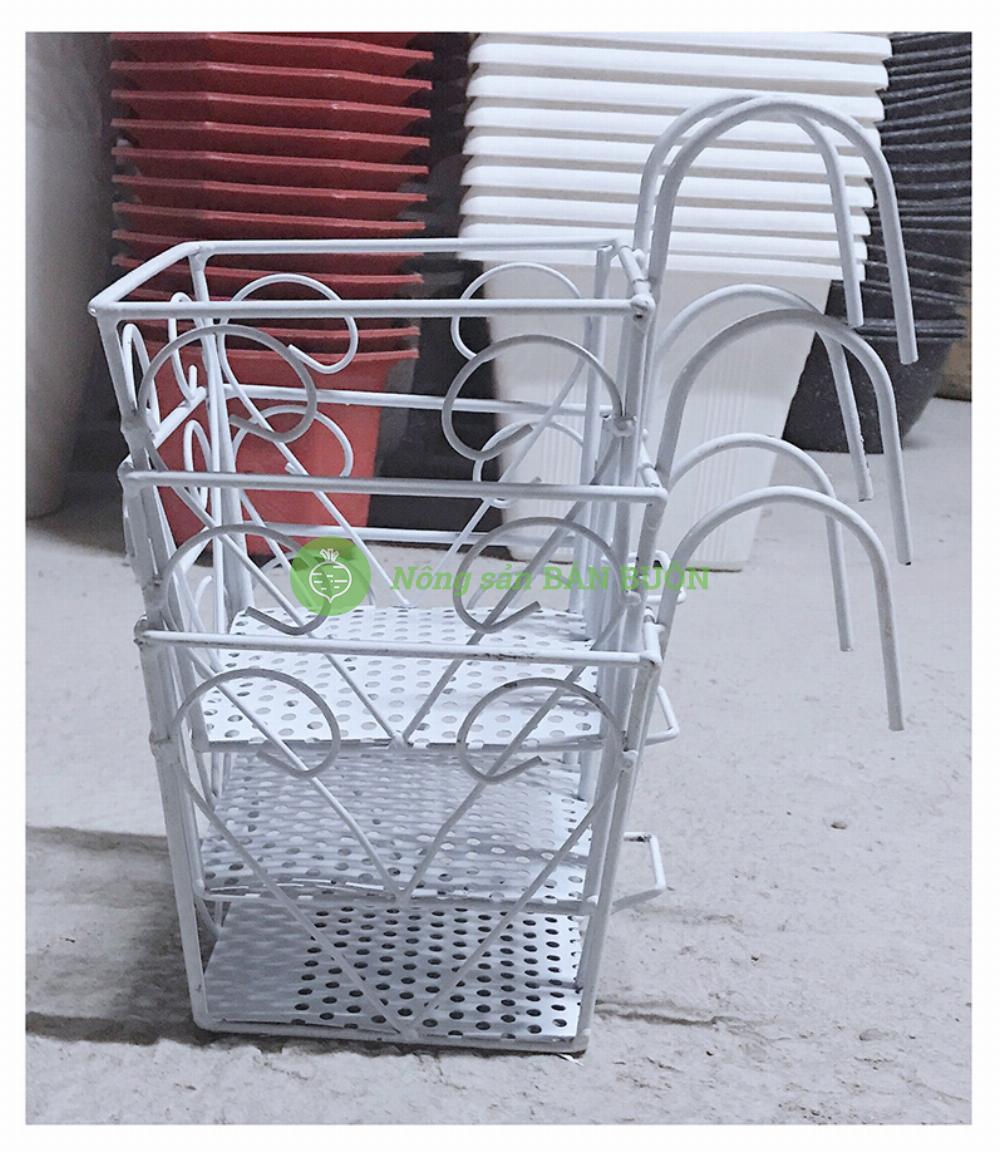 3 Giỏ Sắt 16x14cm Hình Vuông - Màu TRẮNG Treo Chậu Hoa Lan can Ban Công