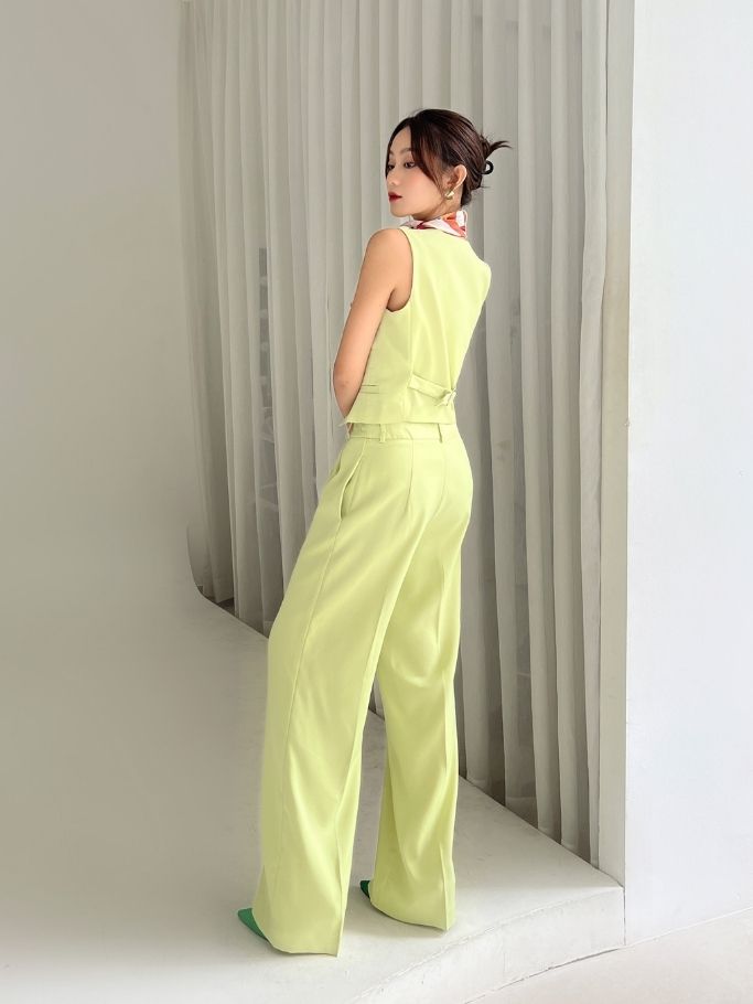COCO SIN - Quần Ống Rộng Xanh Đính Nút