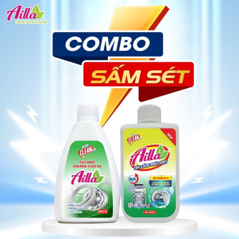 Combo siêu tẩy lồng máy giặt ailla 300g + tẩy gioăng cao su ailla 100g cho máy giặt, tủ lạnh