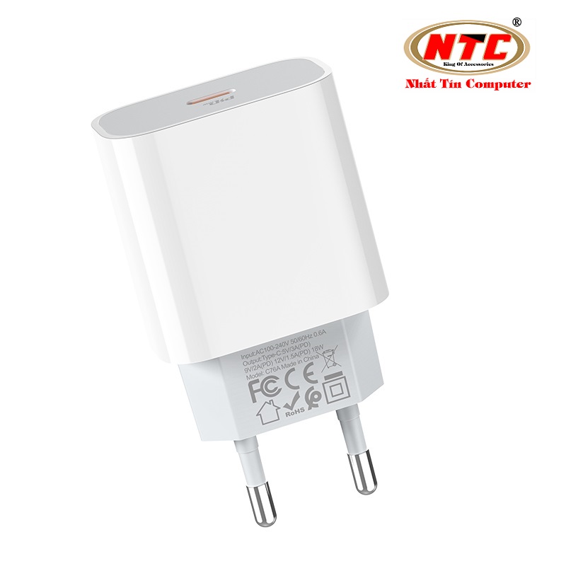 Bộ sạc / Cốc sạc nhanh Hoco C76A Plus cổng TypeC PD 20W (Trắng) Nhất Tín Computer