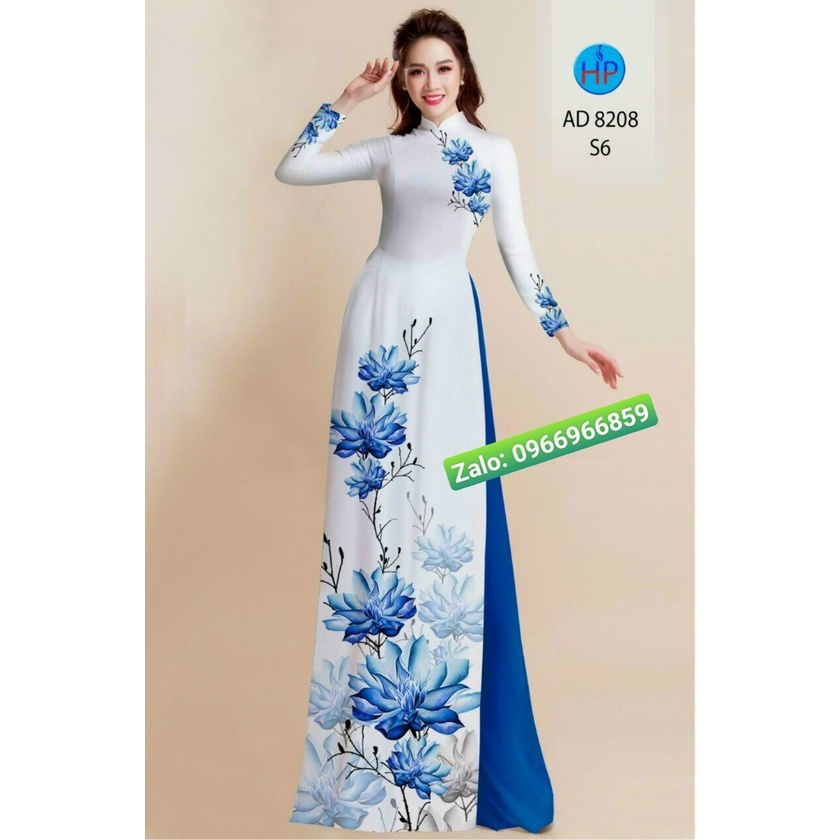 Áo dài in 3D nổi bật với hoa màu xanh và màu tím - Áo Dài Đan Linh