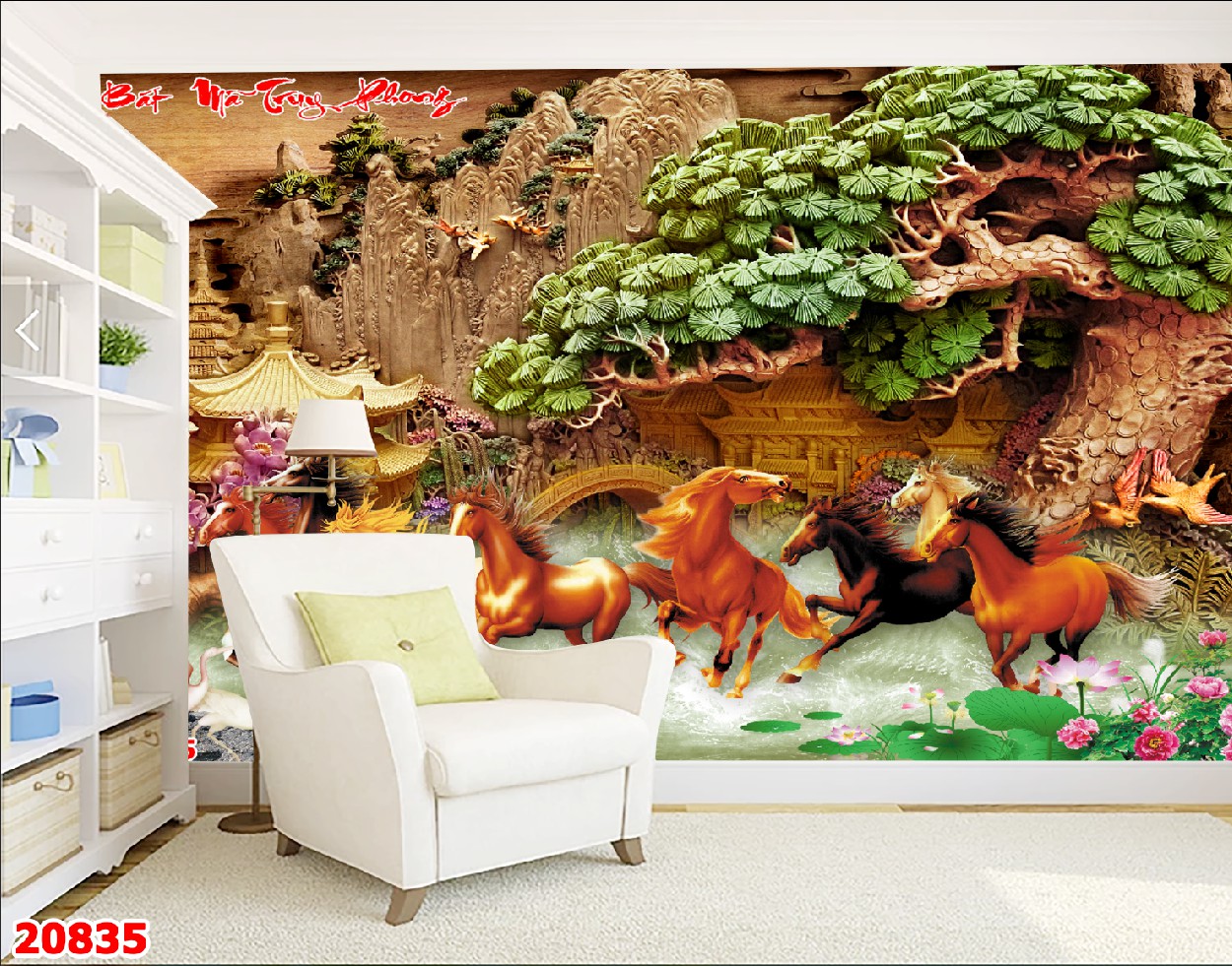 Tranh dán tường 3d mã đáo thành công trang trí phòng khách phòng ngủ giá rẻ đẹp chất liệu decal pp keo sẵn bóc dán PA