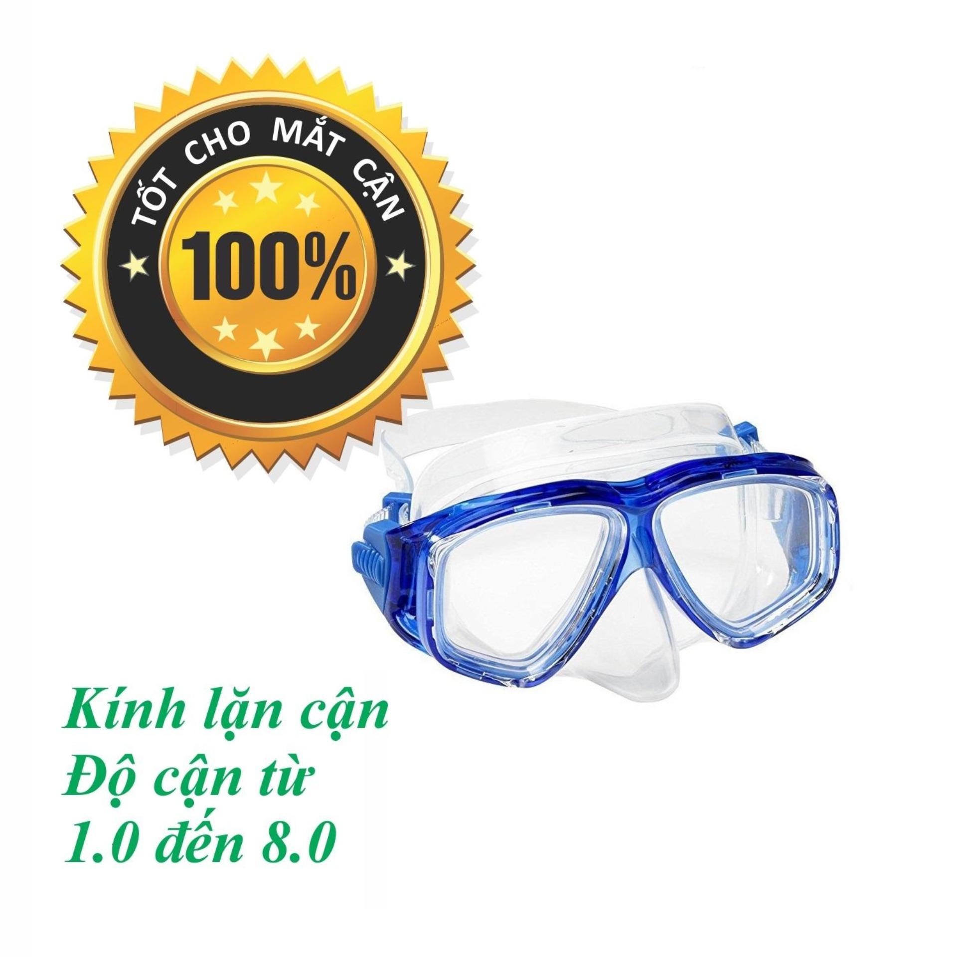 Mặt nạ lặn cận cho người cận thị độ cận từ 1.5 độ đến 8.0 độ, mắt kính cận bằng kính cường lực trong suốt tầm nhìn rộng POPO Collection