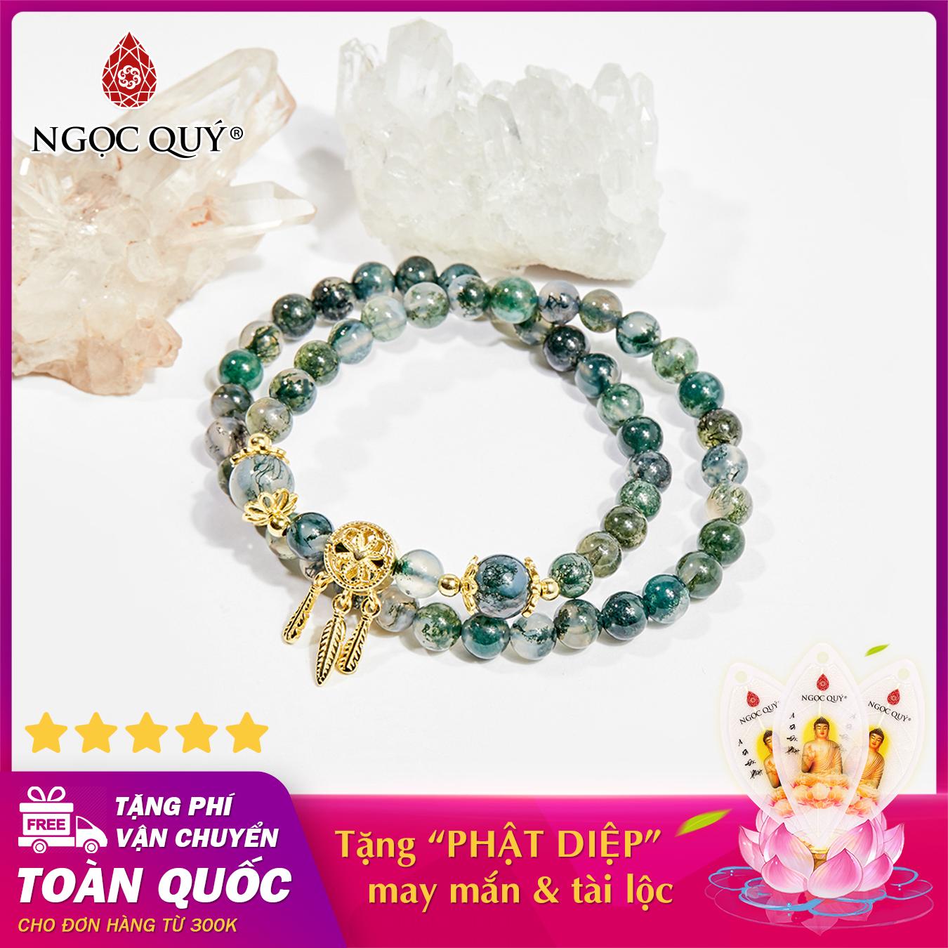 Vòng chuỗi hạt đeo tay 2 line đá băng ngọc thủy tảo 6mm mệnh hỏa thổ - Ngọc Quý Gemstones
