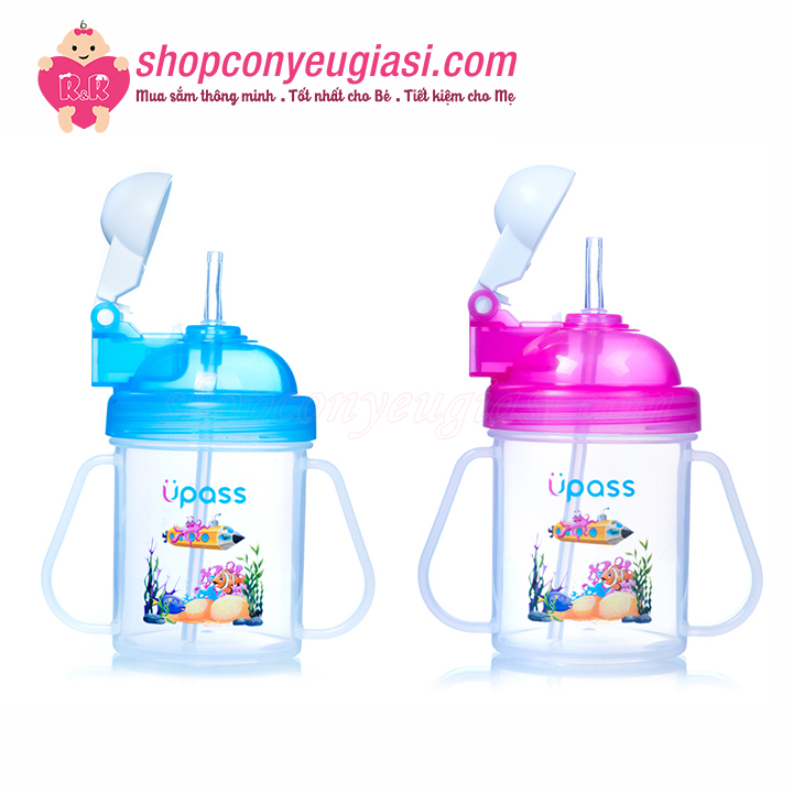 [HCM]Cốc Tập Uống Nắp Bật Hai Tay Cầm Đầu Hút Mềm Upass 200ml UP0623