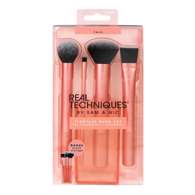 Bộ Cọ 4 Cây Kèm Khay Đựng - REAL TECHNIQUES Flawless Base Set