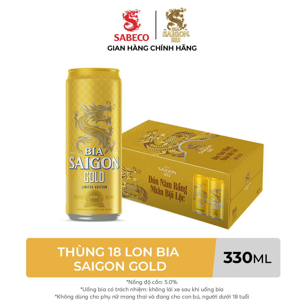 Nồng Độ Cồn 5.0% - Thùng 18 Lon Bia Sài Gòn Gold 330ml