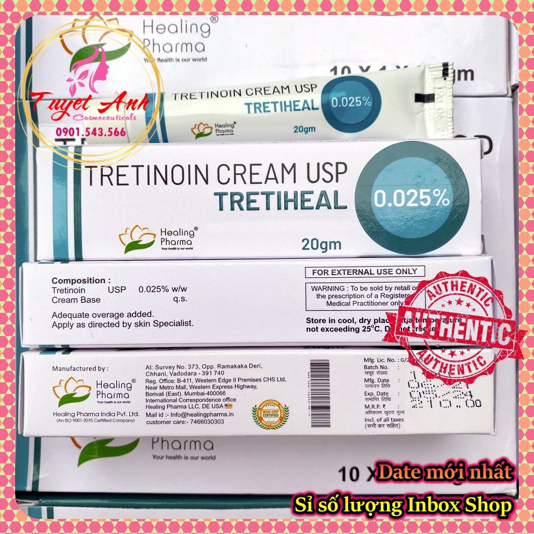 Tretiheal Tretinoin cream USP (Auth - Date mới) - Cream giảm mụn, trẻ hóa da Tretinoin 0.1%, 0.05%, 0.025%
